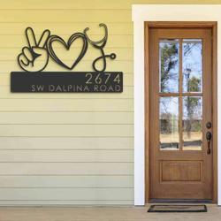 personalized peace love nursing nurse address sign house number plaque custom metal sign 1