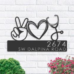 personalized peace love nursing nurse address sign house number plaque custom metal sign 2