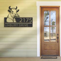 personalized peeking cow farm animal ranch address sign custom metal signs 1