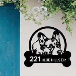 personalized pembroke welsh corgi address sign house number plaque custom metal sign 1