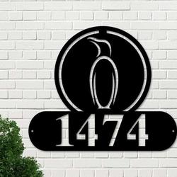personalized penguin address sign house number plaque custom metal sign 2