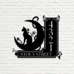 personalized personalized black cat on the moon address sign house number plaque custom metal sign 0