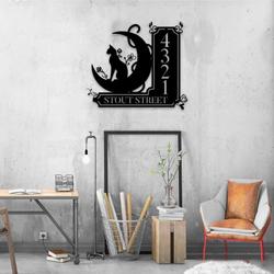 personalized personalized black cat on the moon address sign house number plaque custom metal sign 1