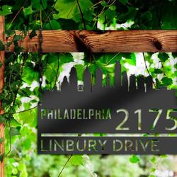 personalized philadelphia city skyline metal address sign house number plaque realtor closing gift custom metal sign 2