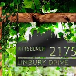 personalized pittsburgh city skyline metal address sign house number plaque realtor closing gift custom metal sign 2