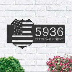 personalized police badge american flag patriotic address sign house number plaque custom metal sign 1