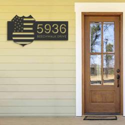 personalized police badge american flag patriotic address sign house number plaque custom metal sign 2