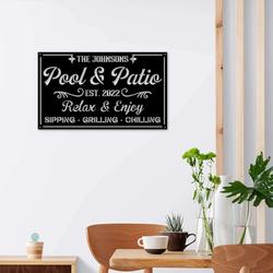 personalized pool and patio metal sign backyard pool sign farmhouse decor housewarming gift 2