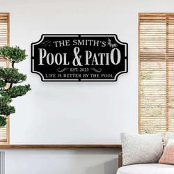 personalized pool and patio sign swimming pool decor backyard pool decor outdoor farmhouse home decor housewarming gift 3