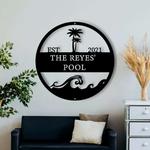 personalized pool palm tree sign pool bar signs pool family name sign swimming pool metal sign tiki bar sign 0