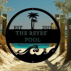 personalized pool palm tree sign pool bar signs pool family name sign swimming pool metal sign tiki bar sign 1