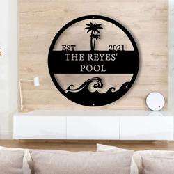 personalized pool palm tree sign pool bar signs pool family name sign swimming pool metal sign tiki bar sign 2