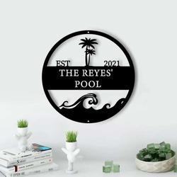 personalized pool palm tree sign pool bar signs pool family name sign swimming pool metal sign tiki bar sign 3