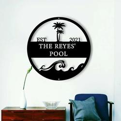 personalized pool palm tree sign pool bar signs pool family name sign swimming pool metal sign tiki bar sign 4