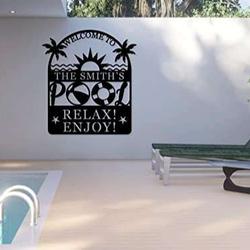 personalized pool sign poolside paraside sign palm tree metal sign pool bar sign swimming pool sign pool gifts housewarming gift 1