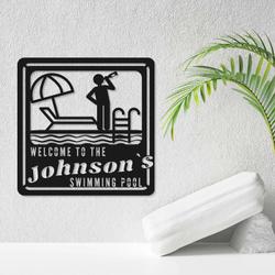 personalized pool sign welcome sign poolside sign pool house decor sign for swimming pool beach house patio 1