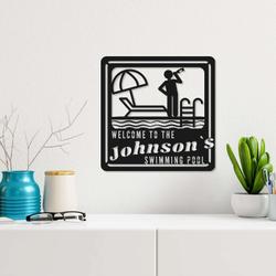personalized pool sign welcome sign poolside sign pool house decor sign for swimming pool beach house patio 5