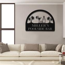 personalized pool tiki bar metal sign monogram 1