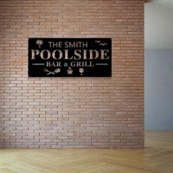 personalized poolside bargrill metal sign 2