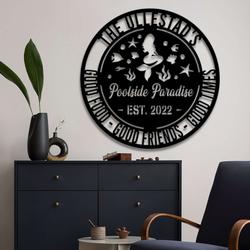 personalized poolside mermaid sign family poolside paradise backyard sign mermaid lover gift housewarming gift 1