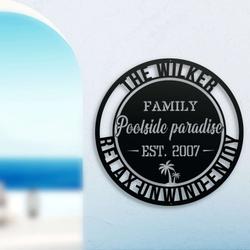 personalized poolside paradise sign pool bar sign pool oasis sign pool gift housewarming gift 2