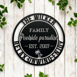 personalized poolside paradise sign pool bar sign pool oasis sign pool gift housewarming gift 3