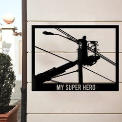 personalized power lineman my super hero retirement gift custom metal sign 2