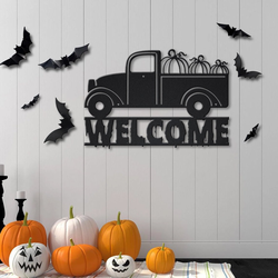 Personalized Pumpkin Truck Metal Wall Art Welcome Signs Halloween Decoration For Home