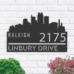 personalized raleigh city skyline metal address sign house number plaque realtor closing gift custom metal sign 0