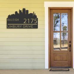 personalized raleigh city skyline metal address sign house number plaque realtor closing gift custom metal sign 1