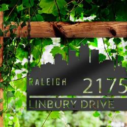 personalized raleigh city skyline metal address sign house number plaque realtor closing gift custom metal sign 2
