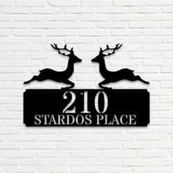 Personalized Reindeer Christmas Address Sign House Number Plaque Custom Metal Wall Art