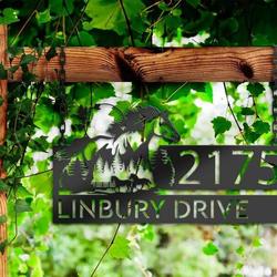 personalized running horse mountain forest scene address sign house number plaque custom metal sign 1