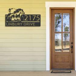 personalized running horse mountain forest scene address sign house number plaque custom metal sign 2