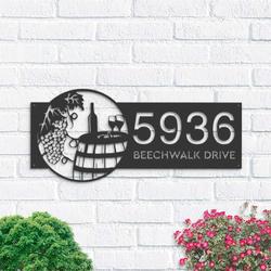 personalized rusted wine barrel glasses grapes address sign house number plaque custom metal sign 2