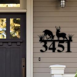 personalized rustic deer crossing sign metal address plaque wilderness sign metal house numbers housewarming gift 1