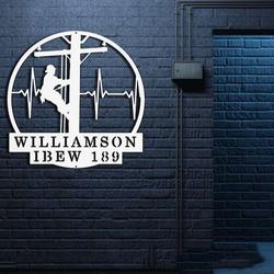personalized rustic electrical lineman wall art ibew local custom metal sign 1