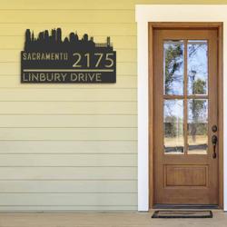 personalized sacramento city skyline metal address sign house number plaque realtor closing gift custom metal sign 1