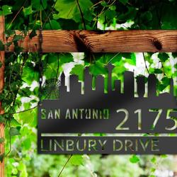 personalized san antonio city skyline metal address sign house number plaque realtor closing gift custom metal sign 2