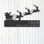 personalized santa claus christmas reindeer sleigh address sign house number plaque custom metal sign 0