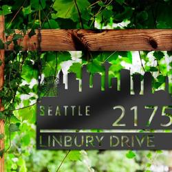 personalized seattle city skyline metal address sign house number plaque realtor closing gift custom metal sign 2