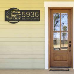 personalized semi truck us flag truck driver address sign house number plaque custom metal sign 2