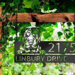 personalized shar pei dog cute puppy address sign house number plaque custom metal sign 2