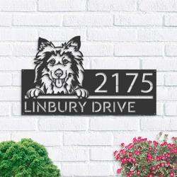 personalized shetland sheep dog cute puppy address sign house number plaque custom metal sign 1