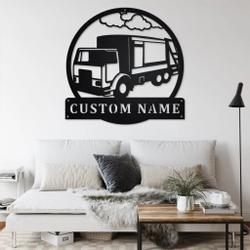 personalized side garbage truck metal name sign home decor gift for truck drivers 1