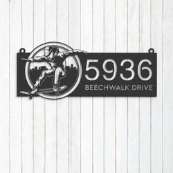 Personalized Skateboarder Sport Skateboard Address Sign House Number Plaque Custom Metal Wall Art