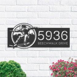 personalized skateboarder sport skateboard address sign house number plaque custom metal sign 1
