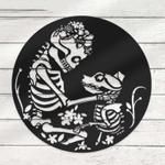 personalized skeleton dog and mom metal sign halloween decoration for home 0