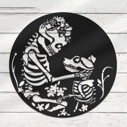 Personalized Skeleton Dog And Mom Metal Wall Art Halloween Decoration for Home