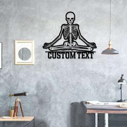 personalized skeleton yoga figurine meditatingsign funny yoga studio home decor custom metal sign 1